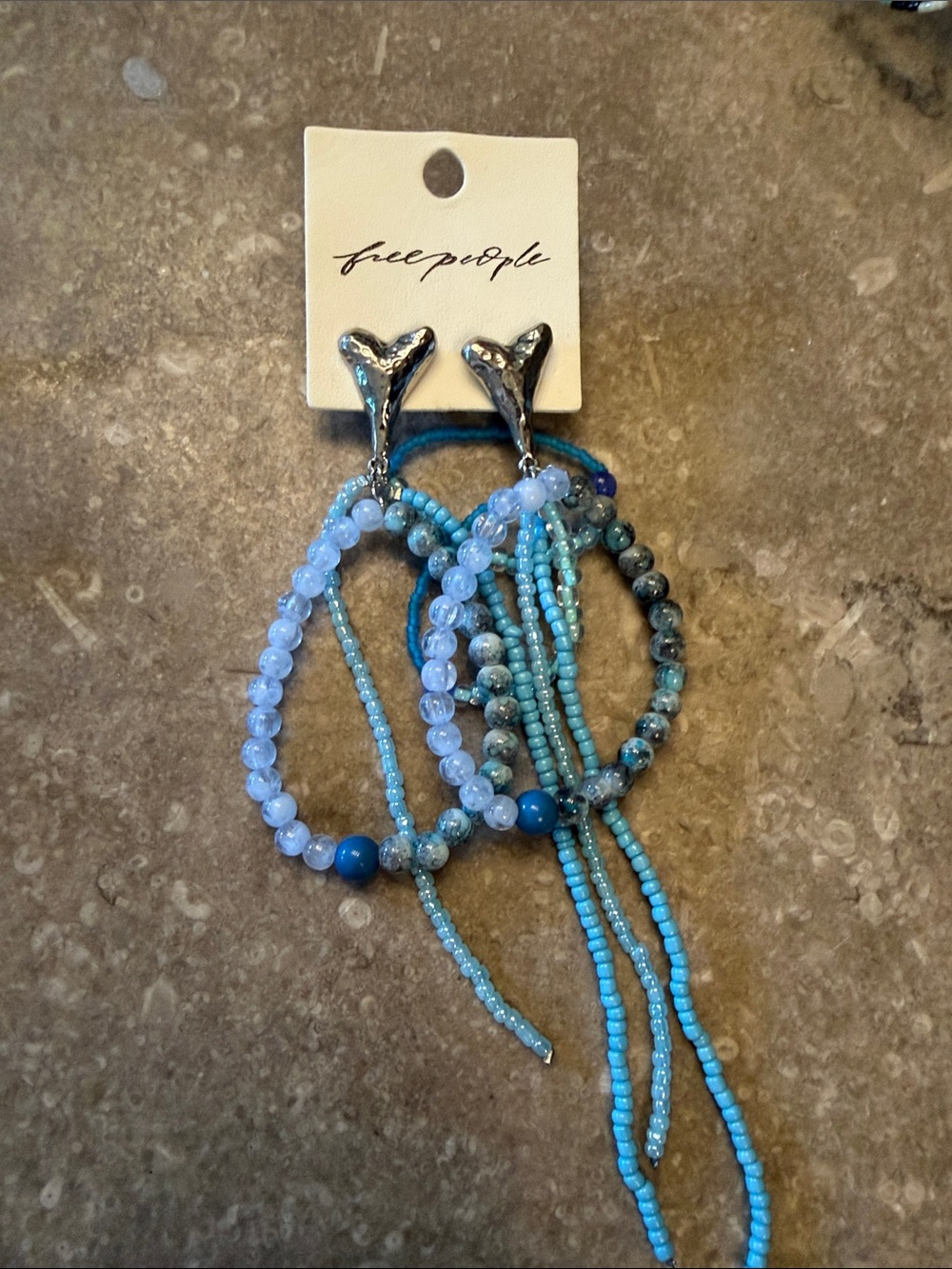 Free People Turquoise & Sky Blue Beaded Hair Tie Set